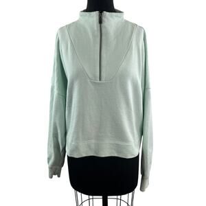 Sweaty Betty Blue Sweatshirt Mock Neck Half Zip Drop Shoulder Banded Hem Sz XXL